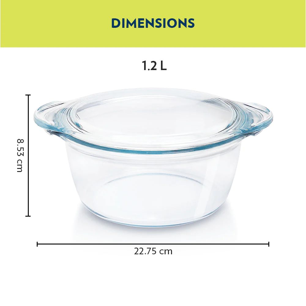 Glass Casserole w Lid Dp Rnd 1.2lt