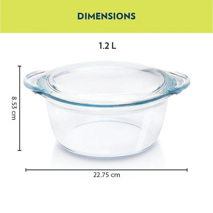 Glass Casserole w Lid Dp Rnd 1.2lt