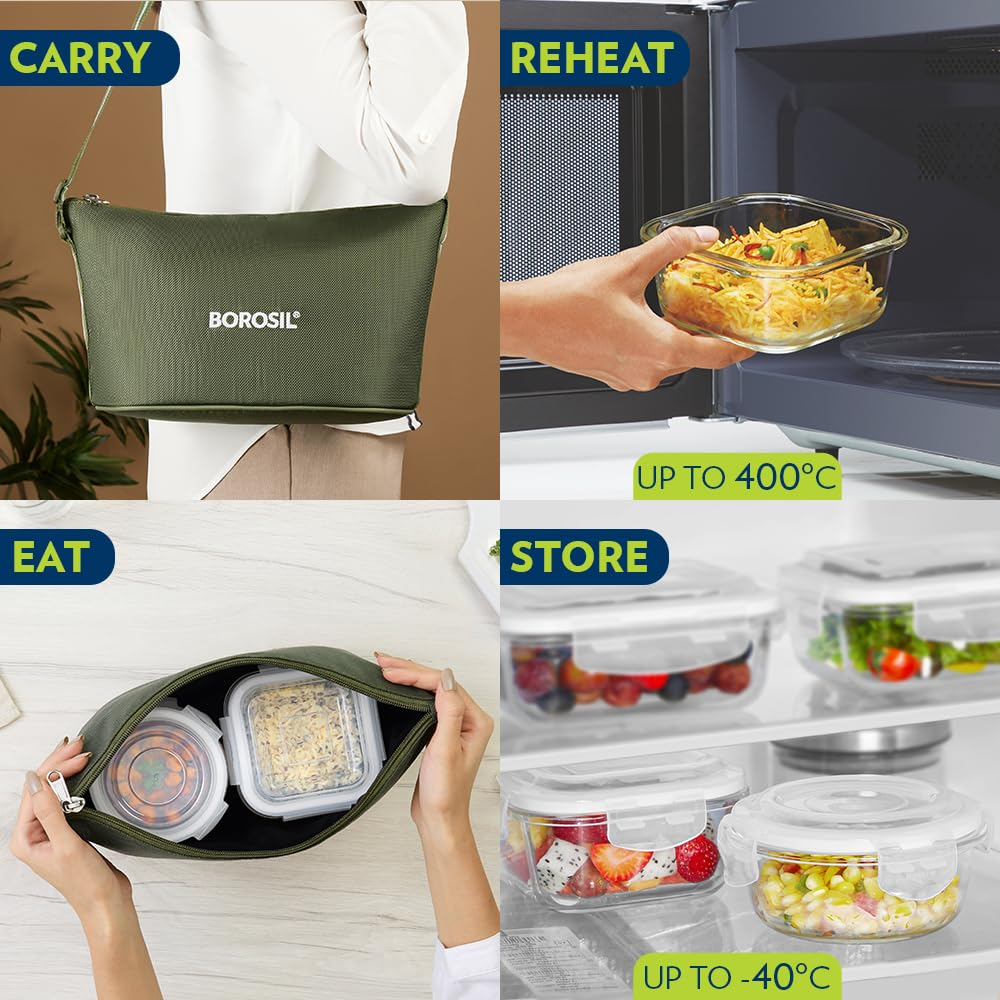 Daisy Lunch Bag w/Glass Bowls Set
