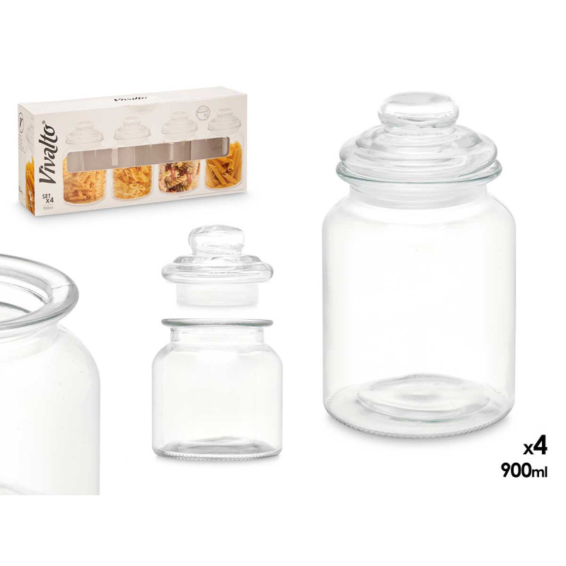 Glass Storage Jar Set 4pc 900ml