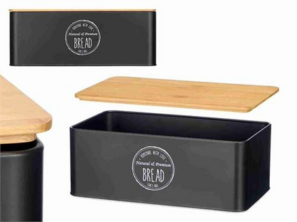 Bread Box wBamboo Lid Black
