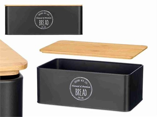 Bread Box wBamboo Lid Black