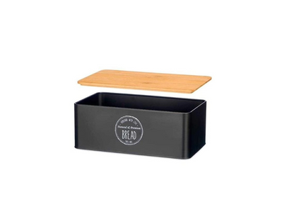 Bread Box wBamboo Lid Black