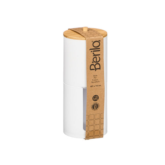 Canister Double Lid Bamboo White