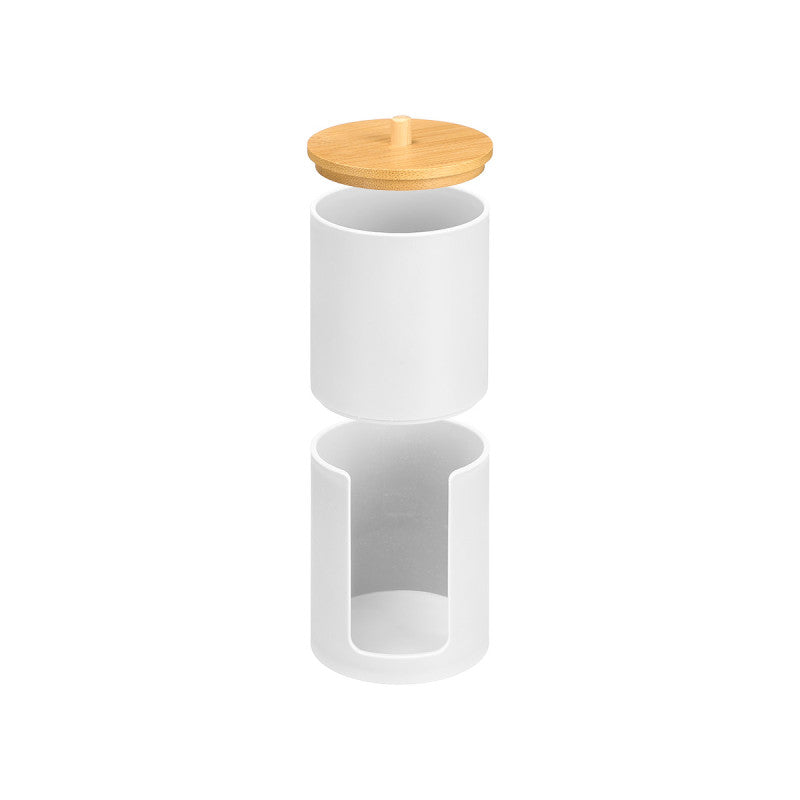 Canister Double Lid Bamboo White
