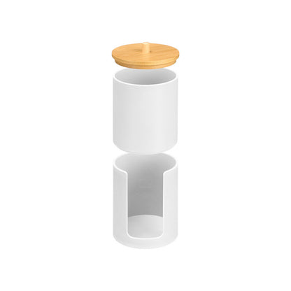 Canister Double Lid Bamboo White
