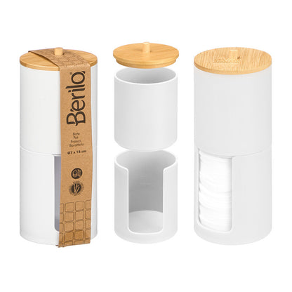 Canister Double Lid Bamboo White