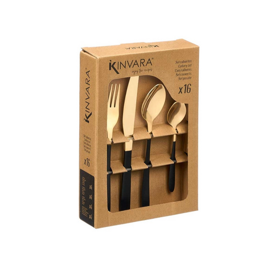 Cutlery Set 16pc Set Black Gold