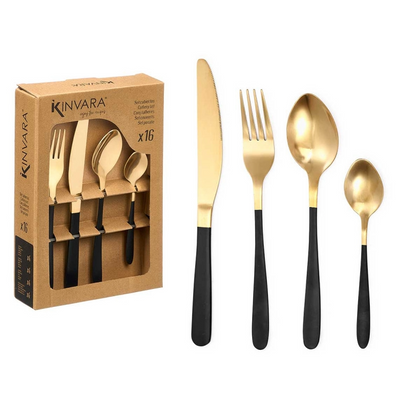 Cutlery Set 16pc Set Black Gold