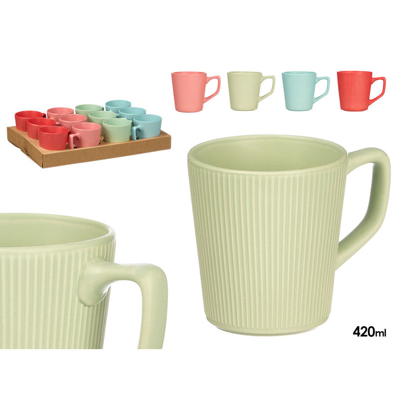 Breakfast Mug Rib w Handle Asst
