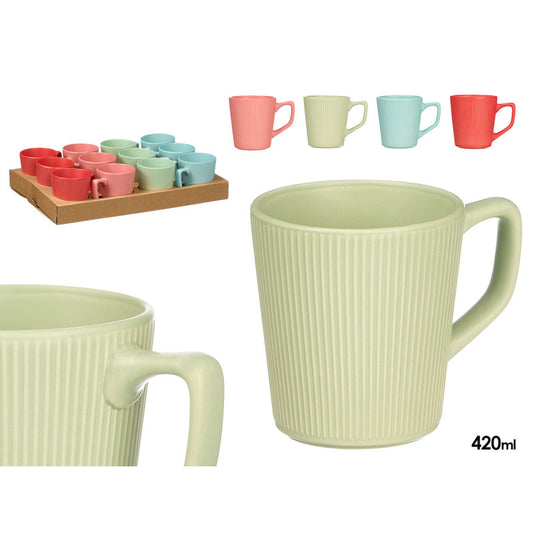 Breakfast Mug Rib w Handle Asst