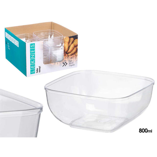 Plastic Transparent Bowl Sq Sml 800ml