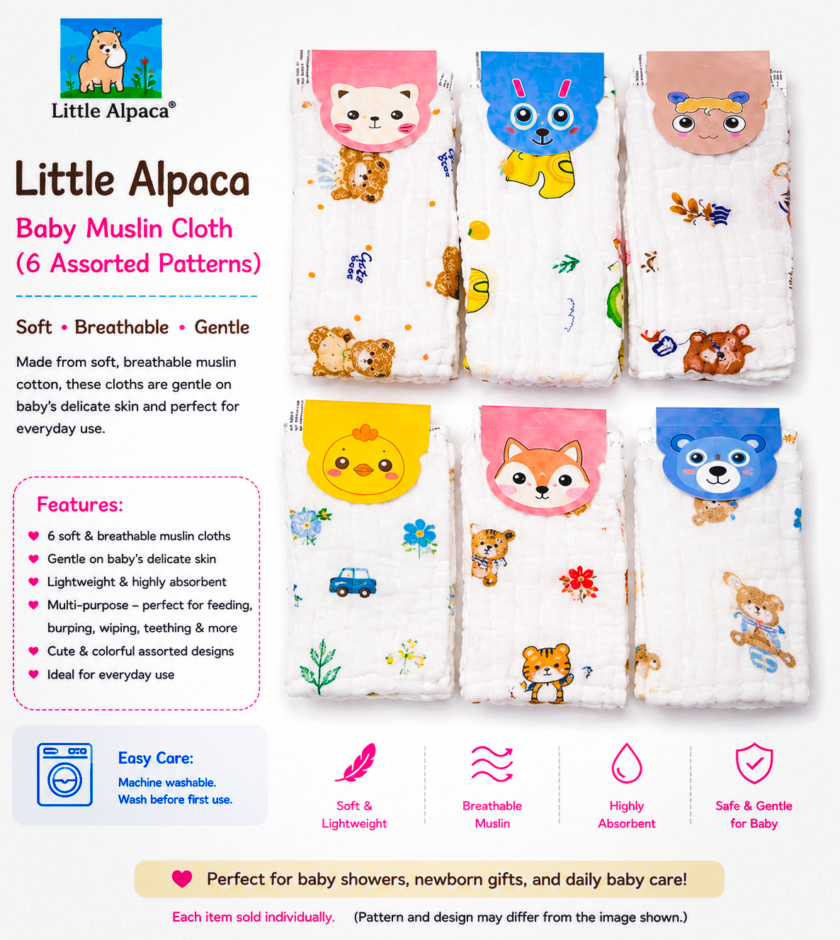 Baby Muslin Washcloth Assorted