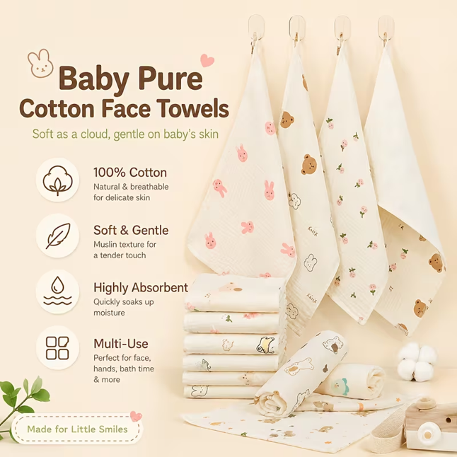 Baby Face Muslin Towel 100% Cotton