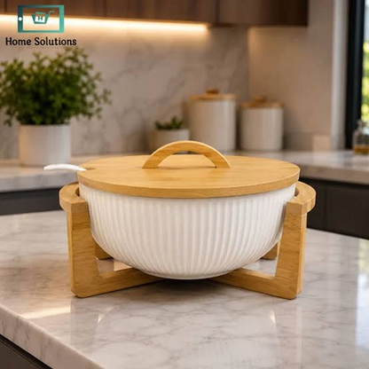 Ceramic Salad Bowl w/bamboo Stand