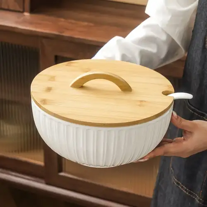 Ceramic Salad Bowl w/bamboo Stand