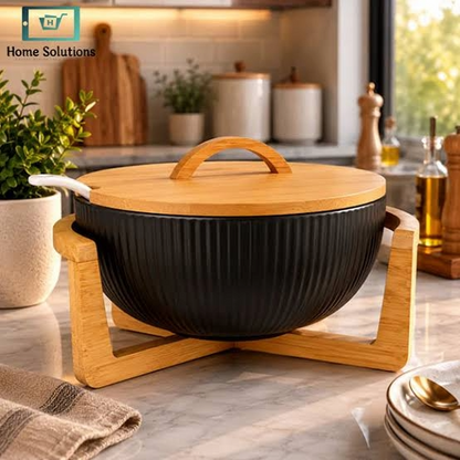 Ceramic Salad Bowl w/bamboo Stand