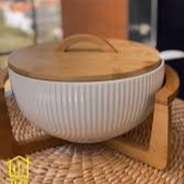 Ceramic Salad Bowl w/bamboo Stand