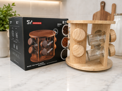 Bamboo Spice Rack 8pc set Glass