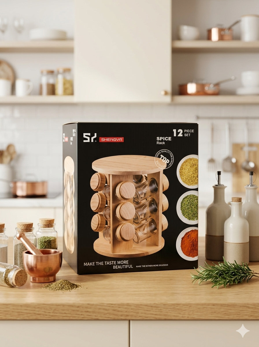 Bamboo Spice Rack 12pc set Glass