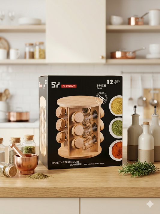 Bamboo Spice Rack 12pc set Glass