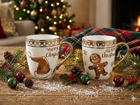 Xmas Ceramic Mug Gold/White