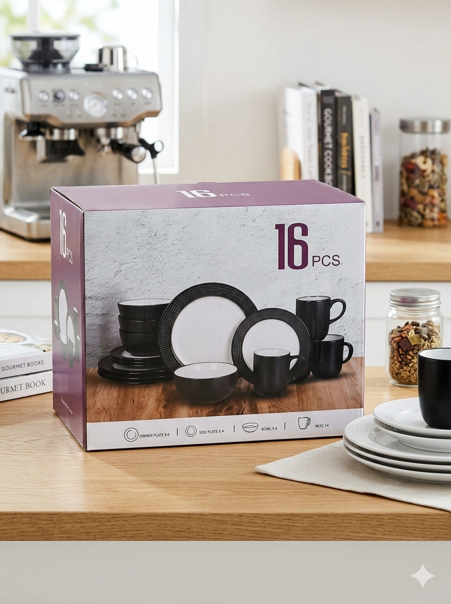 Dinnerware Set 16 Pcs Black And White