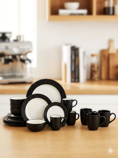 Dinnerware Set 16 Pcs Black And White