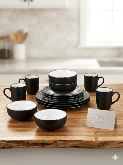 Dinnerware Set 16 Pcs Black And White