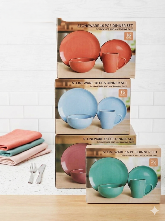 Stoneware Dinner Set 16 Pc Multi Color ast