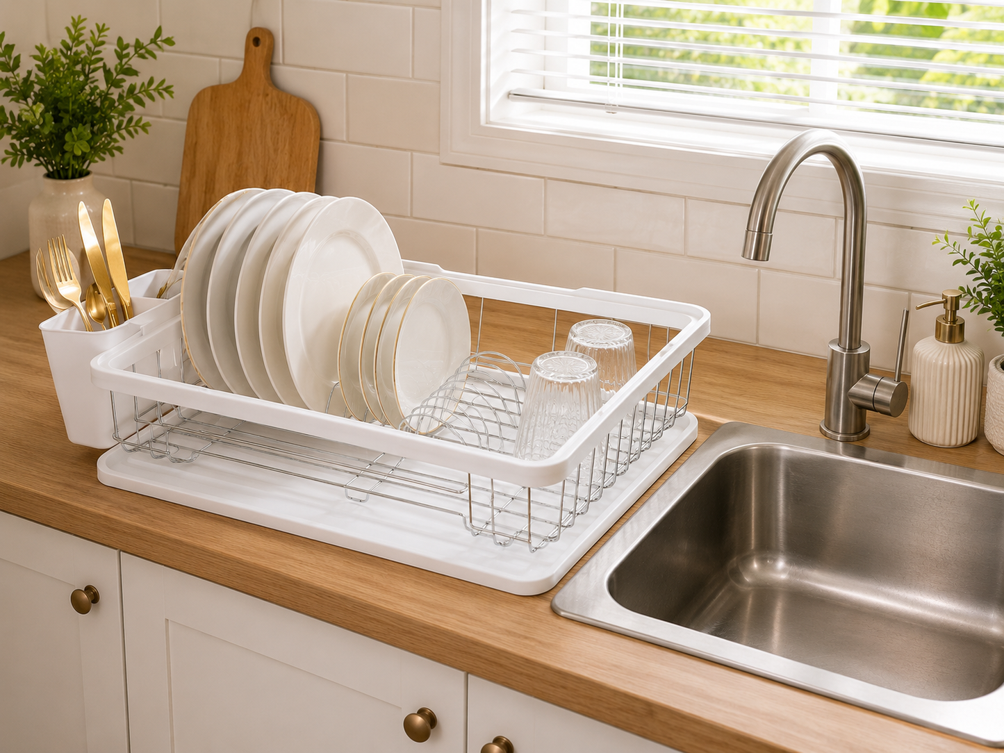 Metal Dish Drainer Chrome/White