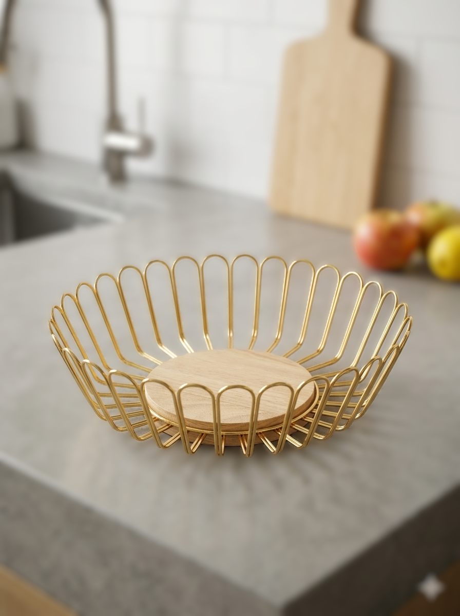 Fruit Basket Metal w/wood