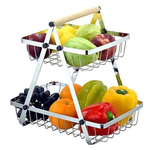 Fruit Basket Metal 2tier Silver