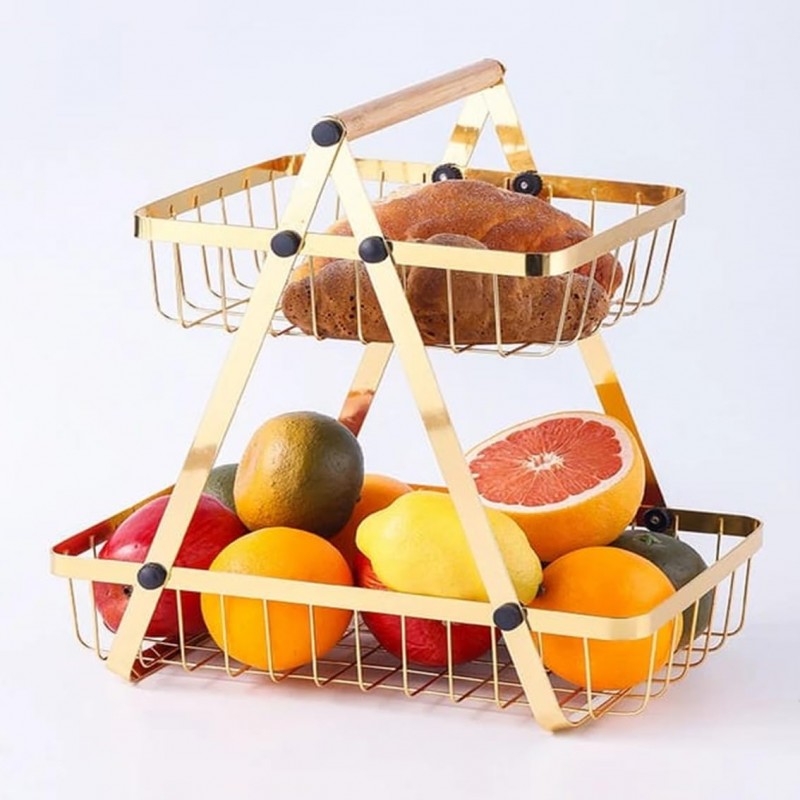 Fruit Basket Metal 2tier Gold