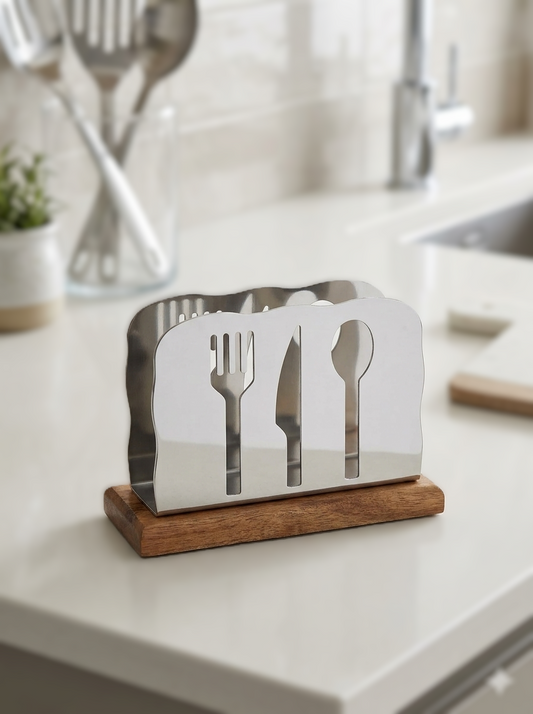 Metal Napkin Hldr Chrome w Bamboo