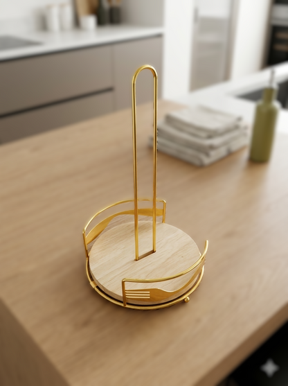 Paper Towel holder Metal Gold/wood
