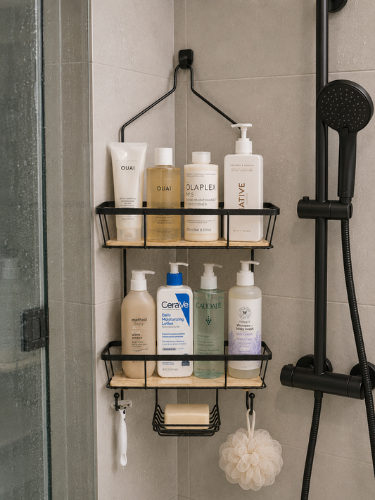 Metal Two Tier Shower Caddy Black