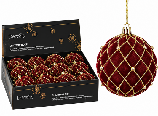 Bauble Velvet Glttr Oxbld 8cm