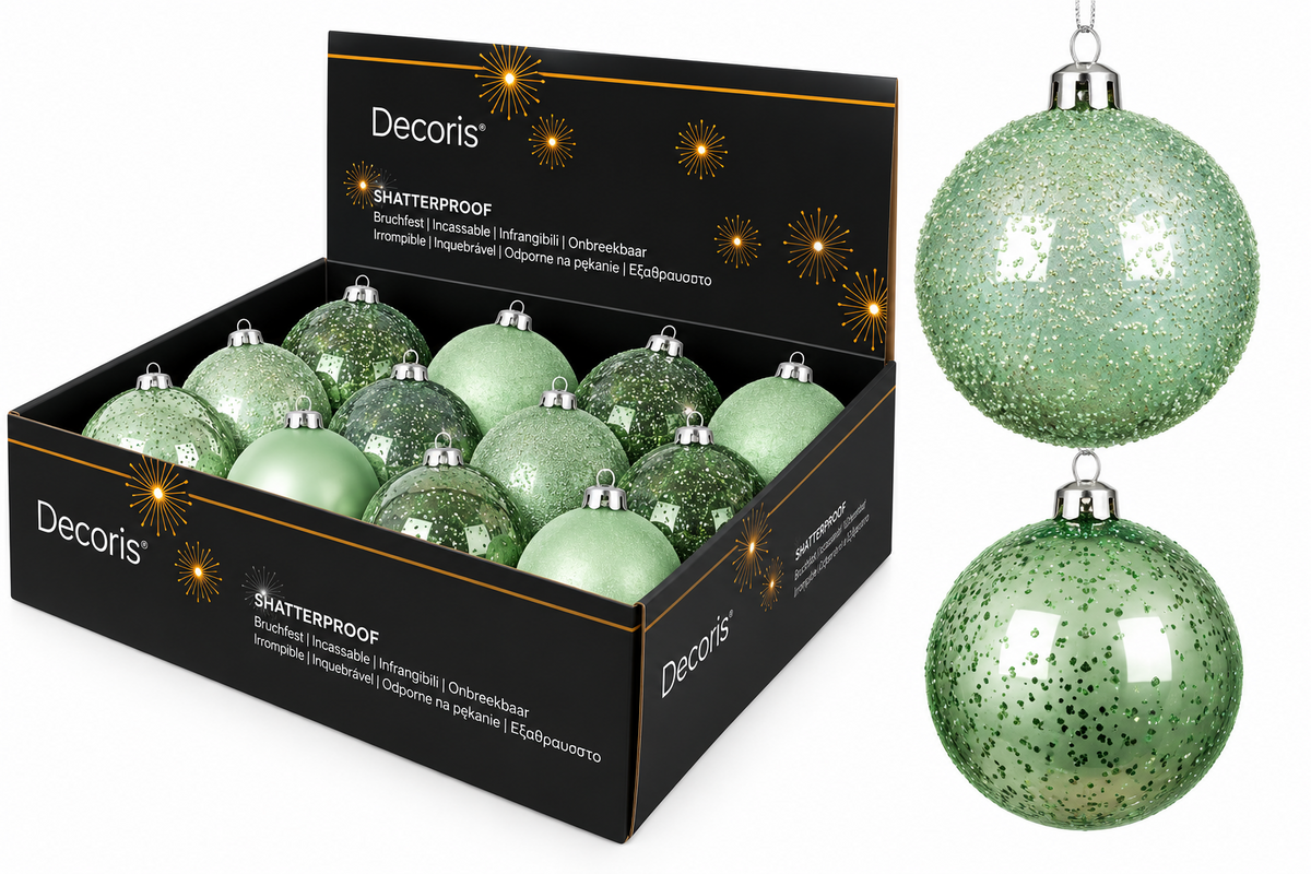 Bauble Shtprf Mix Mint 8cm