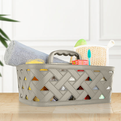 DB Lth Text Basket w Hndl 7lt