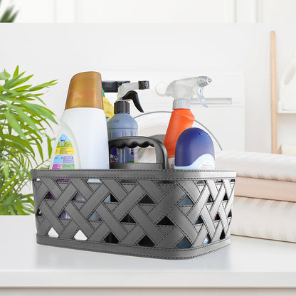 DB Lth Text Basket w Hndl 7lt