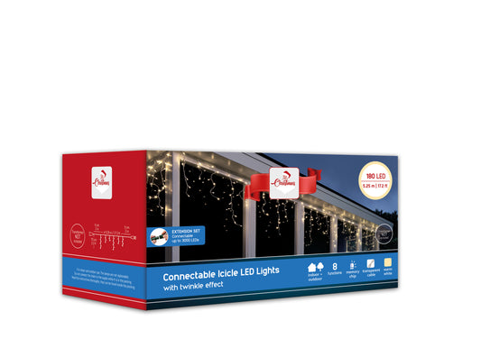 Connect Led Icicle Lgts 180 W/Wht