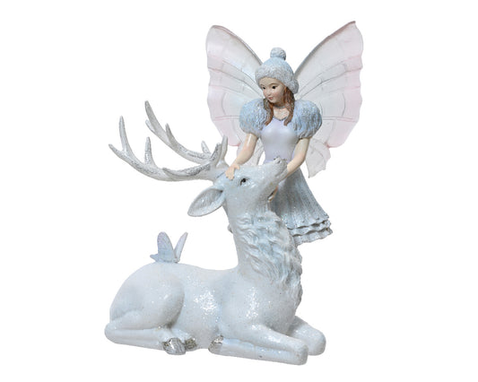 Polyresin Elf girl wDeer 9in
