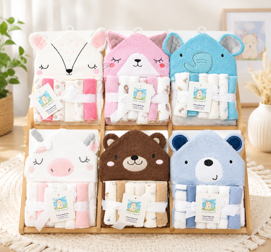 Hooded Towel and Washcloth 7pc Asst.