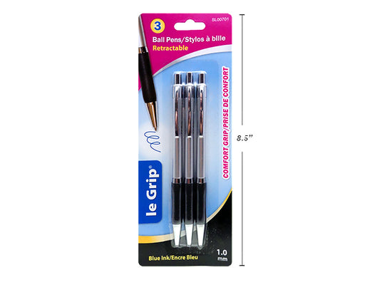 Ball Pen With Grip 3pc Blue