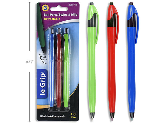 Retractable Ballpoint Pens 3pk