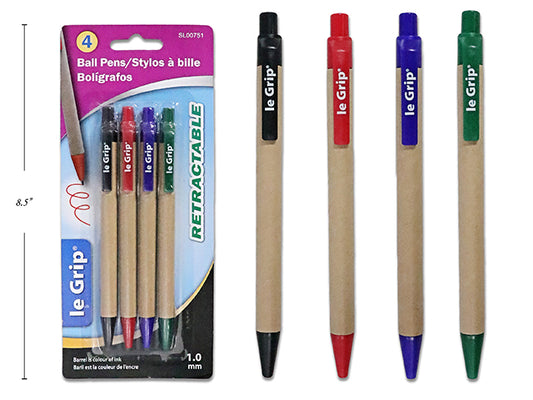 Retractable Ball Pens 4pc 1.0mm