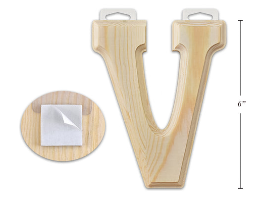 Natural Wood Letter V 6in