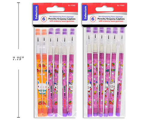 Non-Sharpening Pencil 6pc Asst