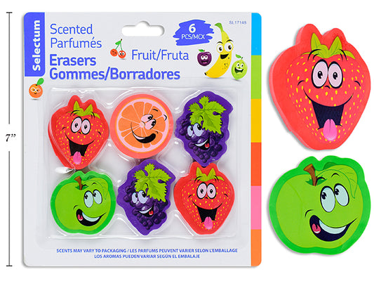 Fruit Scented Erasers 6pc Asst